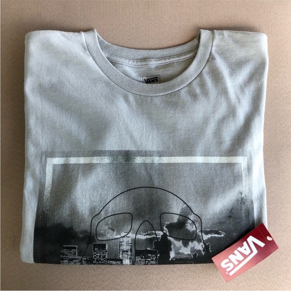 Vans 💯 % Cotton Graphic Skull Setter Gray Silver Black Short Sleeve Tee L - Picture 6 of 9